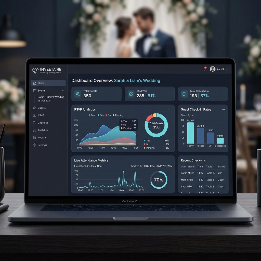 Inveetaire platform dashboard showing guest management and RSVP analytics